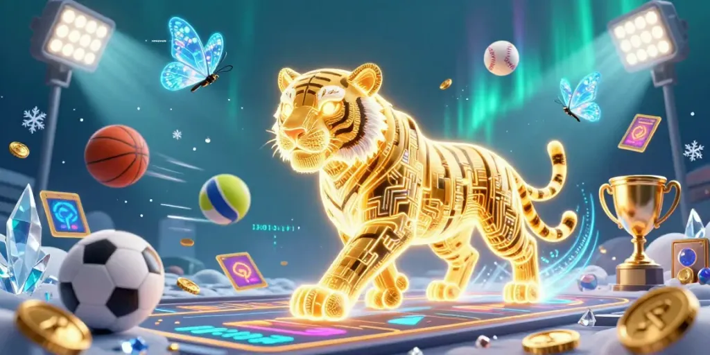 Experience winning at bandungtoto with our vibrant digital casino scene featuring a golden tiger and dynamic game elements.