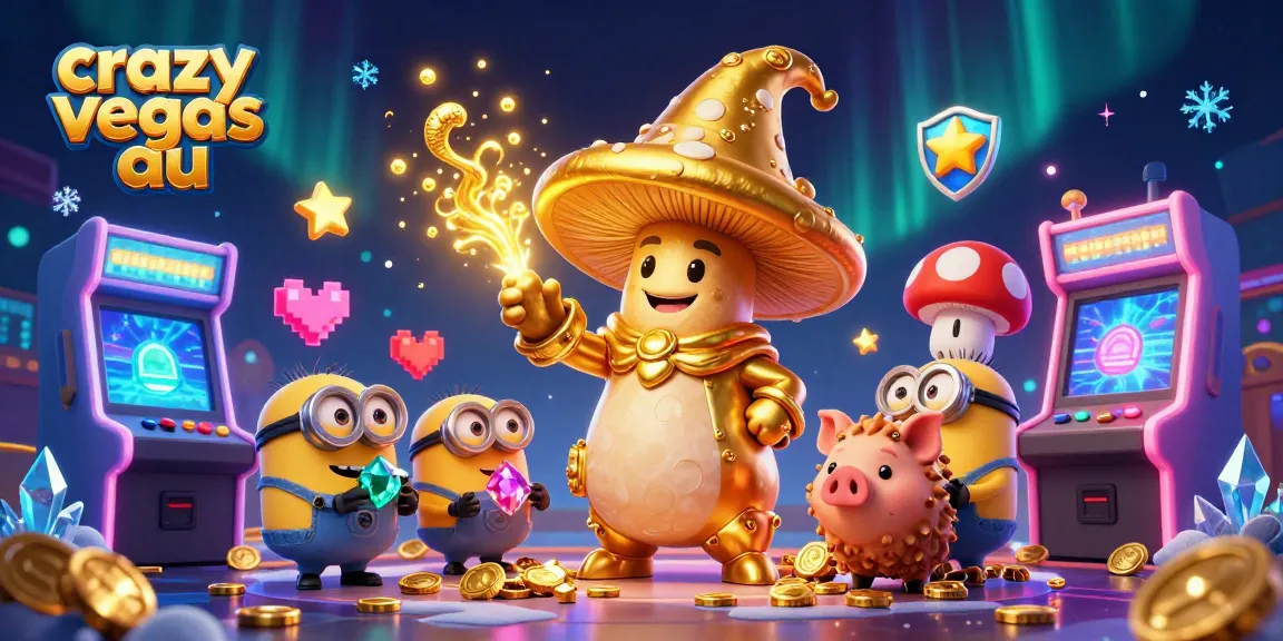 Experience the magic of crazy vegas au with a golden wizard and treasure in this vibrant casino scene.