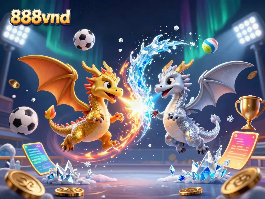 Engage with 888vnd's vibrant depiction of dragons and dynamic sports elements for online gaming.