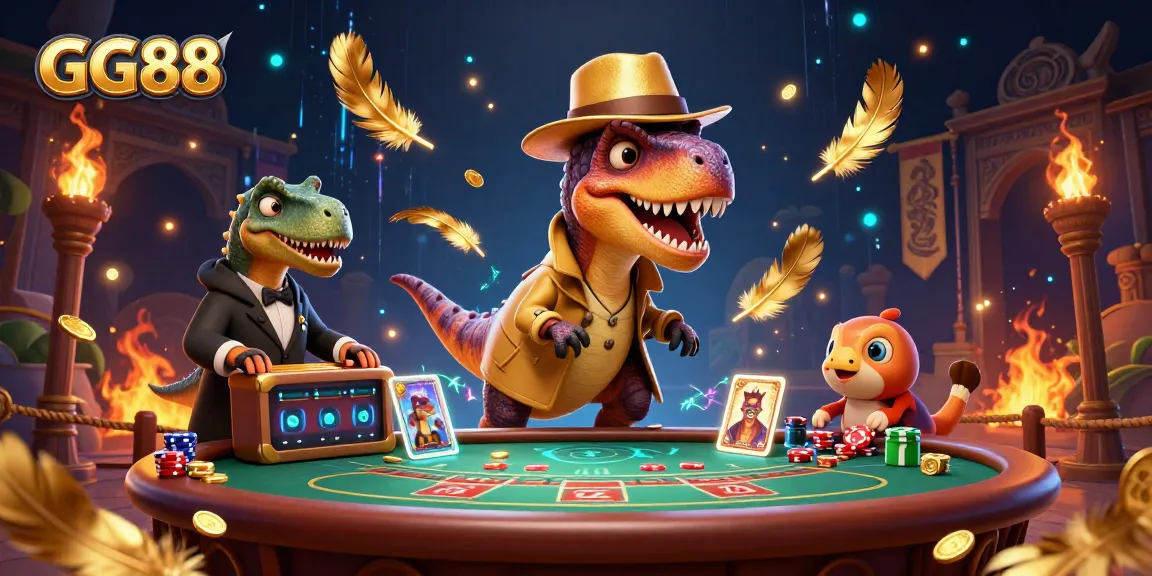 Compete at GG88 casino with a velociraptor card counter amidst thrilling gameplay and dynamic energy.