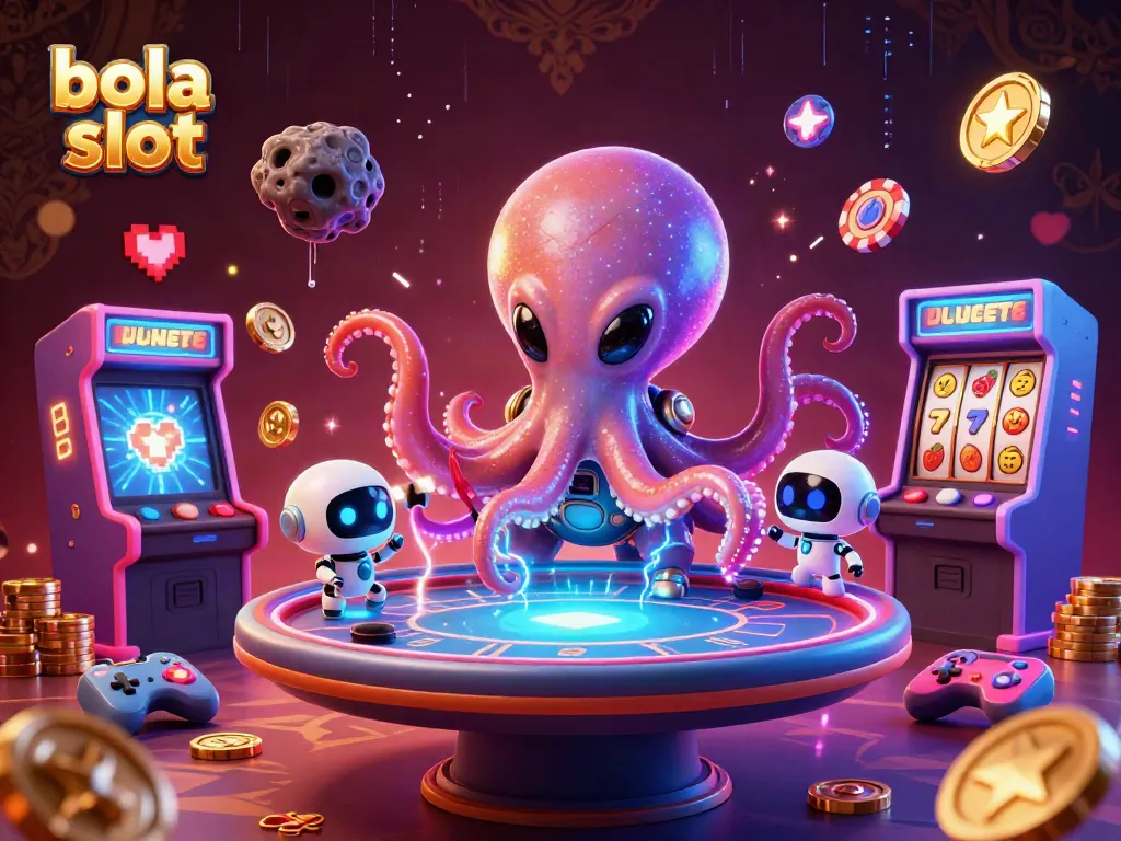 Play bola slot with a stunning 3D octopus and arcade-themed graphics.
