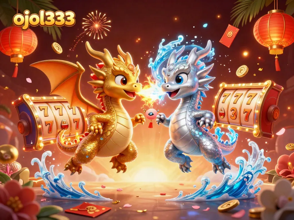 Experience thrilling gameplay with ojol333's unique gaming atmosphere featuring dynamic dragons and vibrant casino elements.