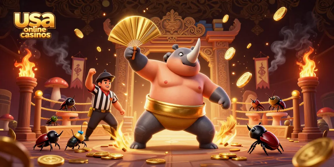 usa online casinos showcase beetle champions in a dynamic casino arena with coins flying