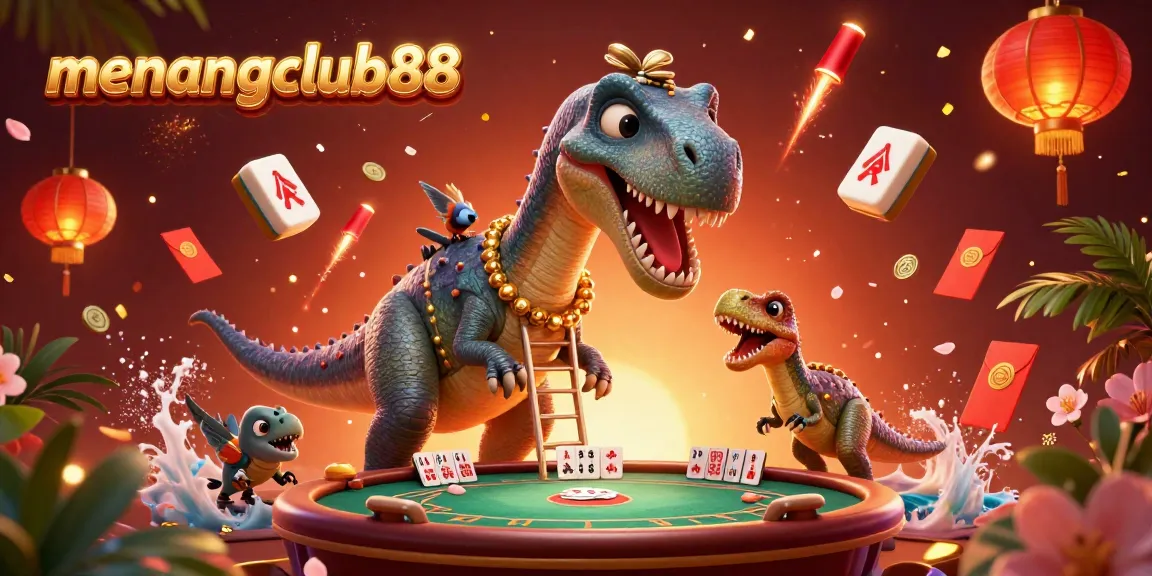 Experience winning moments at menangclub88 with a vibrant, dynamic casino illustration featuring 3D characters.