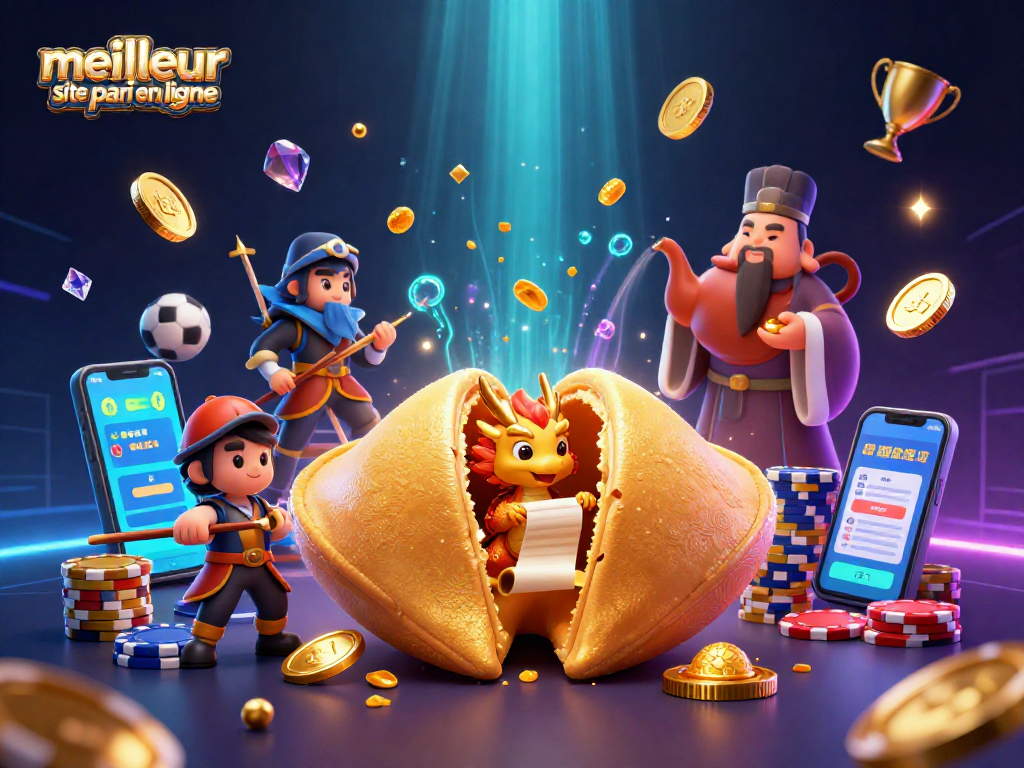 Pariez sur le meilleur site pari en ligne avec cette illustration captivante d'un cookie magique et personnages fantastiques.