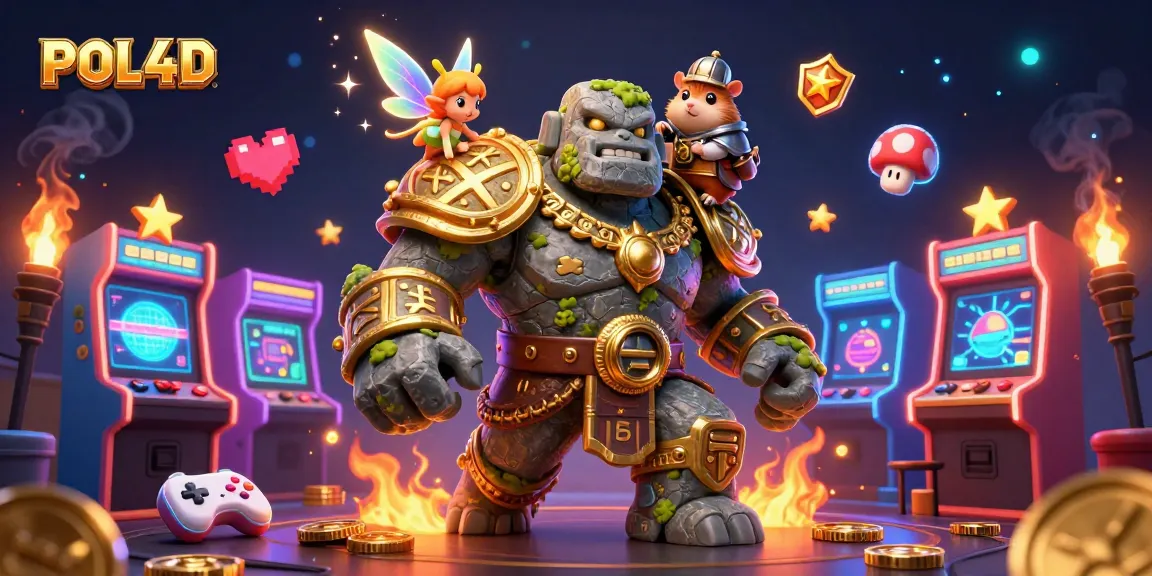 Gambaran POL4D menunjukkan golem animasi kuno dan hamster ksatria dengan elemen gamblang penuh warna.