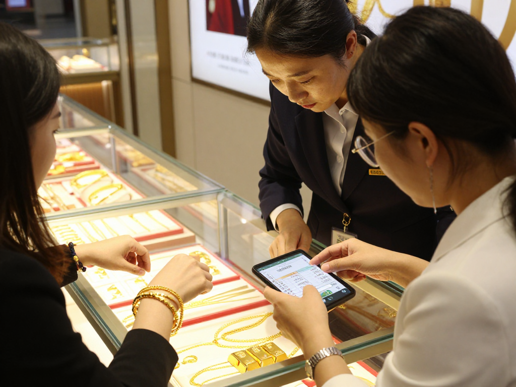 mantra88 login on a gold jewelry display consultation, showcasing elegant 24K pieces and customer engagement.