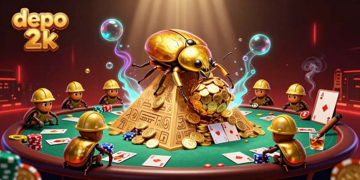 Mainkan depo 2k dengan dadu emas dan simbol kasino dalam ilustrasi kece.
