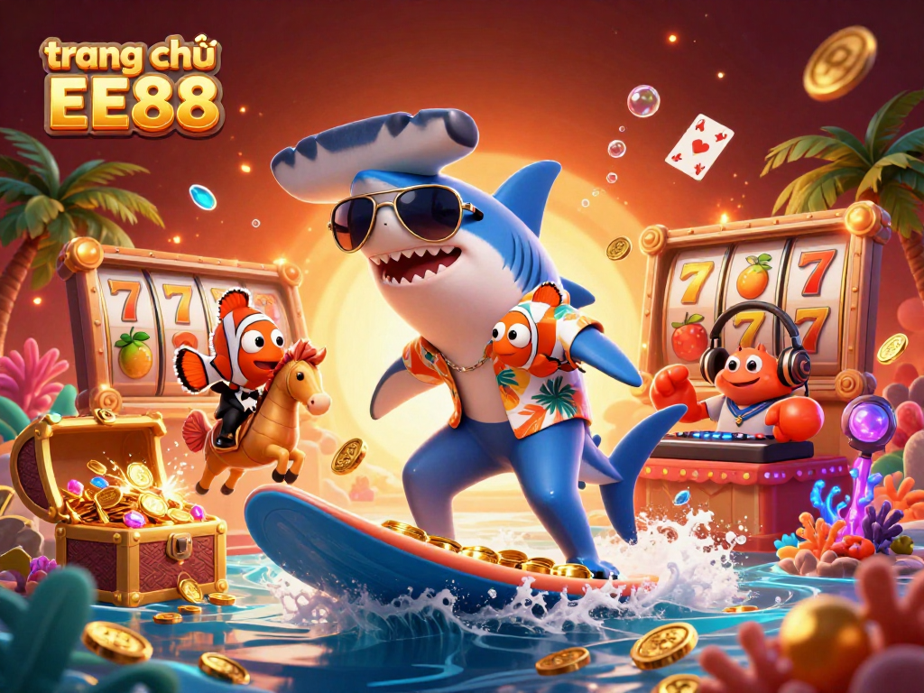 Catch the excitement at trang chủ EE88 with a lively 3D illustration featuring colorful casino elements.